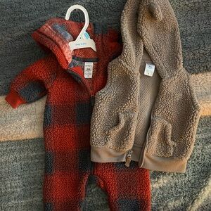 Carter's Baby Fleece Outfit Set - Red and Beige